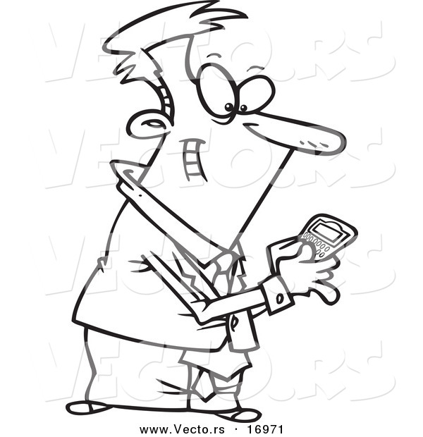 Vector of a Cartoon Businessman Using a Smart Phone - Coloring Page Outline