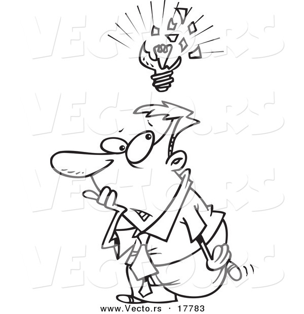 Vector of a Cartoon Businessman with a Lousy Idea - Outlined Coloring Page