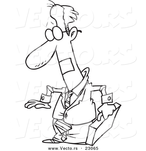Vector of a Cartoon Businessman with a Taped Mouth - Coloring Page Outline