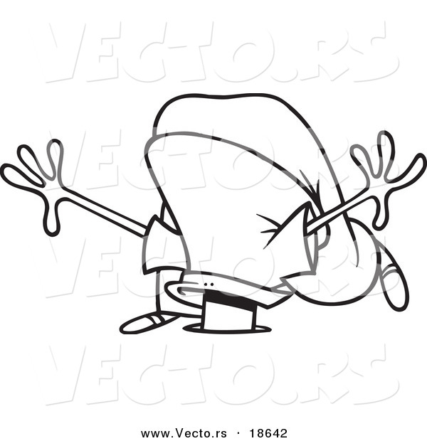 Vector of a Cartoon Businessman with His Head in a Hole - Outlined Coloring Page