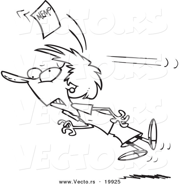 Vector of a Cartoon Businesswoman Being Knocked out with a Memo - Outlined Coloring Page