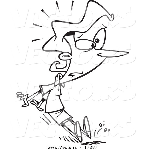 Vector of a Cartoon Businesswoman Braking with Her Feet - Coloring Page Outline
