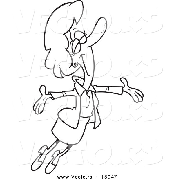 Vector of a Cartoon Businesswoman Jumping Happily - Outlined Coloring Page Drawing