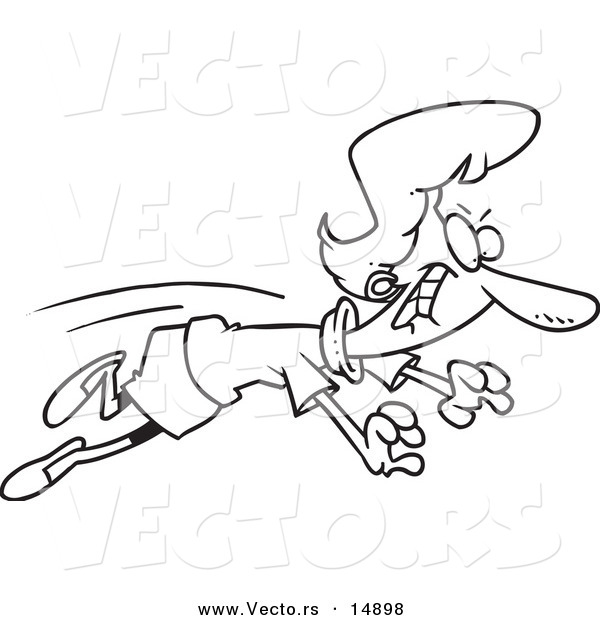 Vector of a Cartoon Businesswoman Leaping for an Opportunity - Coloring Page Outline