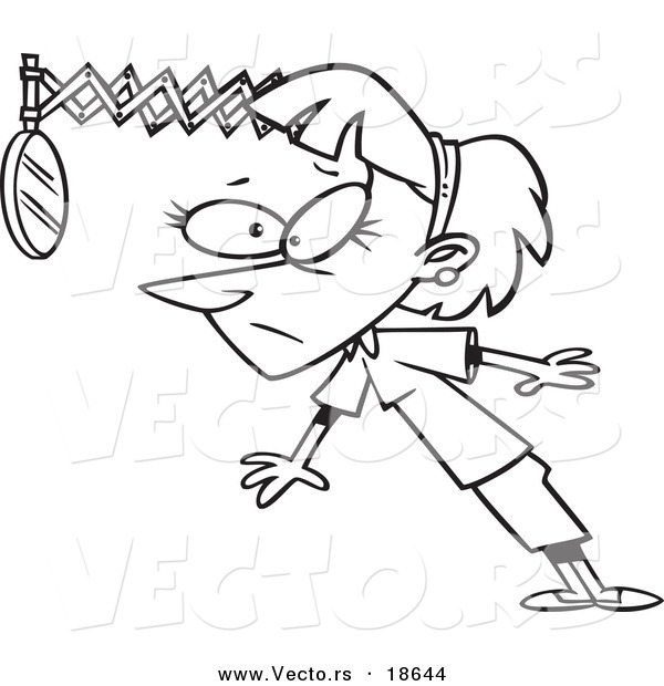 Vector of a Cartoon Businesswoman Looking Back in Hind Sight - Outlined Coloring Page