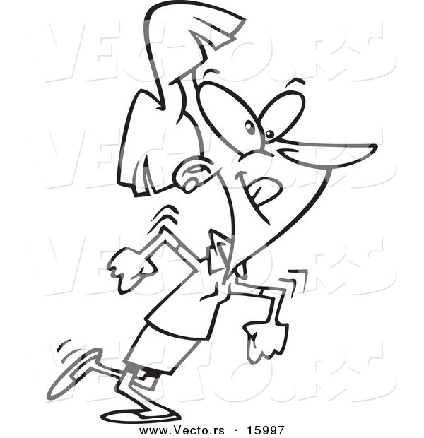 Vector of a Cartoon Businesswoman Making an Exit - Outlined Coloring Page Drawing