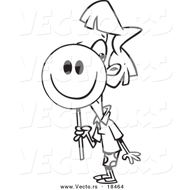 Vector of a Cartoon Businesswoman Putting on a Happy Face - Outlined Coloring Page