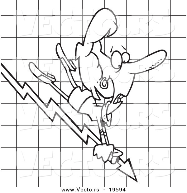 Vector of a Cartoon Businesswoman Riding on a Decline Chart Arrow - Outlined Coloring Page