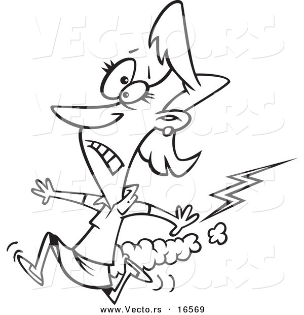 Vector of a Cartoon Businesswoman Running from Bad Karma - Outlined Coloring Page Drawing