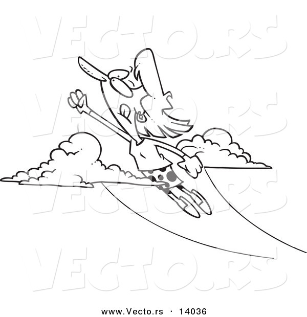 Vector of a Cartoon Businesswoman Shooting up and Away - Coloring Page Outline