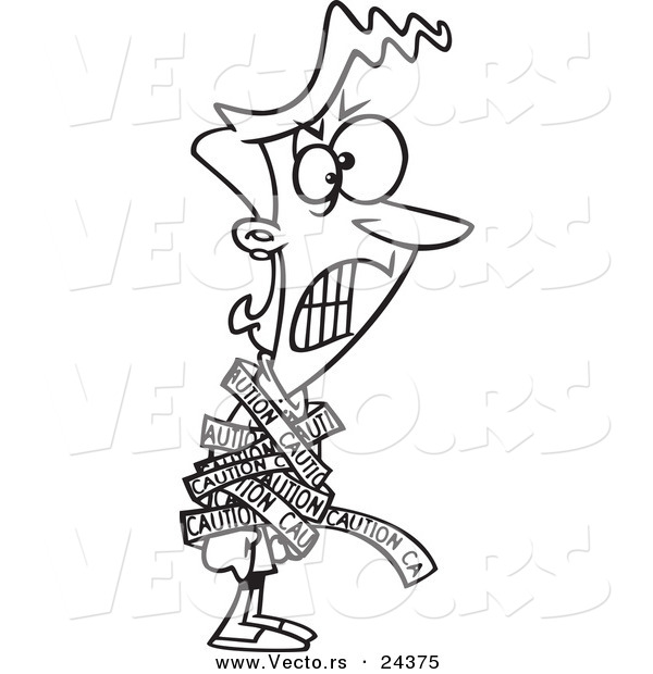 Vector of a Cartoon Businesswoman Tied in Caution Tape - Outlined Coloring Page