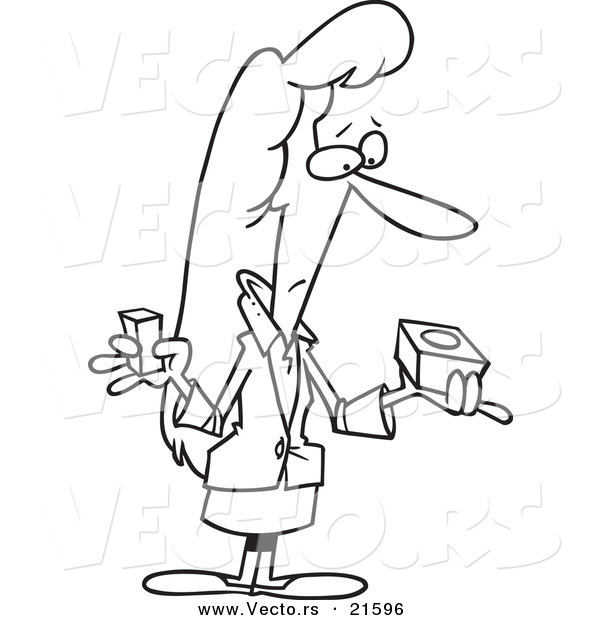 Vector of a Cartoon Businesswoman Trying to Fit a Peg into a Hole - Outlined Coloring Page