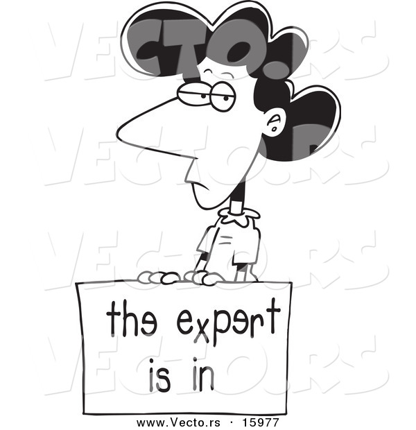 Vector of a Cartoon Businesswoman with a Dyslexic Expert Sign - Outlined Coloring Page Drawing