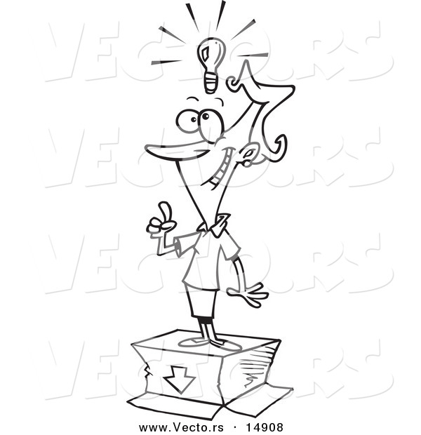 Vector of a Cartoon Businesswoman with an out of the Box Idea - Coloring Page Outline