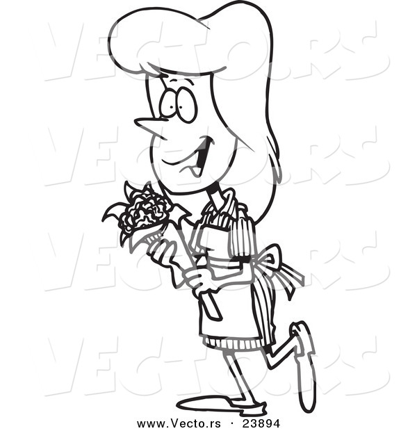 Vector of a Cartoon Candy Striper Carrying Flowers - Coloring Page Outline