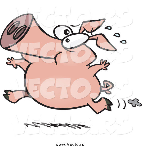 Vector of a Cartoon Carefree Pig Running