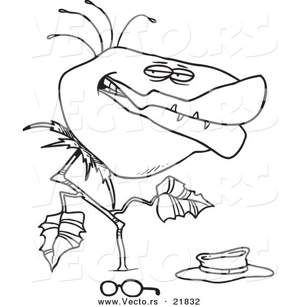 Vector of a Cartoon Carnivorous Plant - Outlined Coloring Page