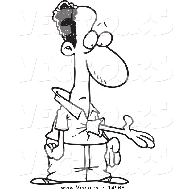Vector of a Cartoon Cartoon Black and White Outline Design of Another Hand Reaching out from a Man's Belly - Coloring Page Outline