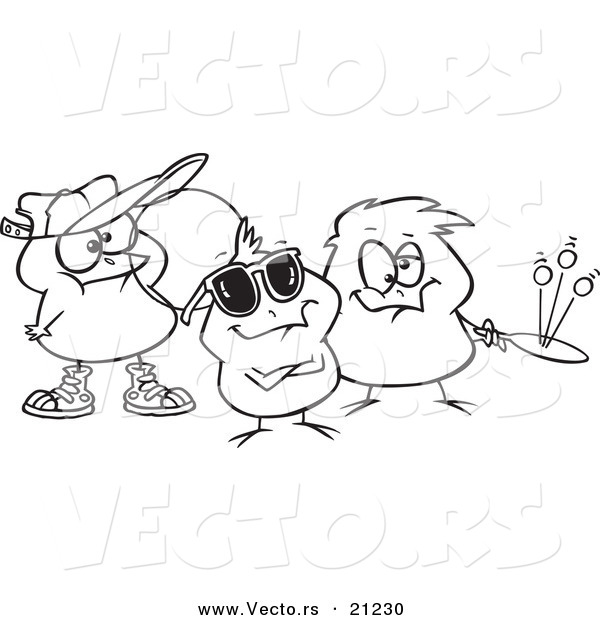 Vector of a Cartoon Cartoon Black and White Outline Design of Chick Peeps - Coloring Page Outline