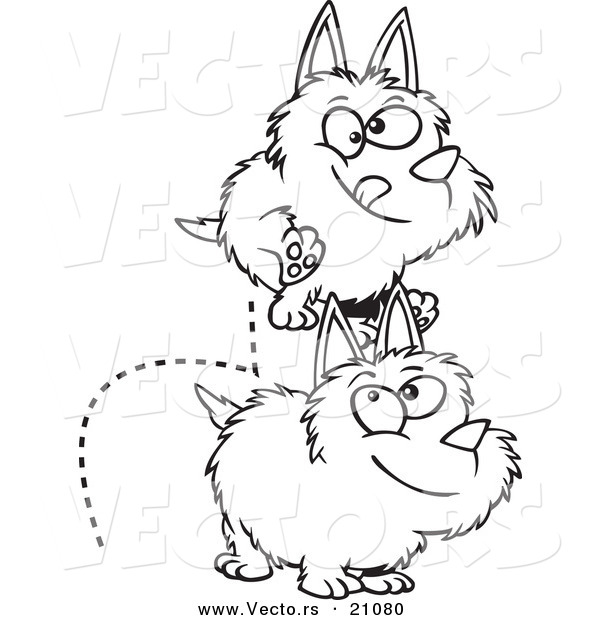 Vector of a Cartoon Cartoon Black and White Outline Design of Dogs Leaping over Each Other - Coloring Page Outline