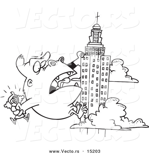Vector of a Cartoon Cartoon Black and White Outline Design of Kong Carrying a Woman and Climbing a Skyscraper - Coloring Page Outline
