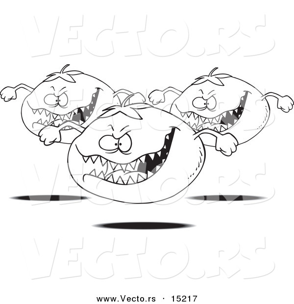Vector of a Cartoon Cartoon Black and White Outline Design of Monster Tomatoes - Coloring Page Outline