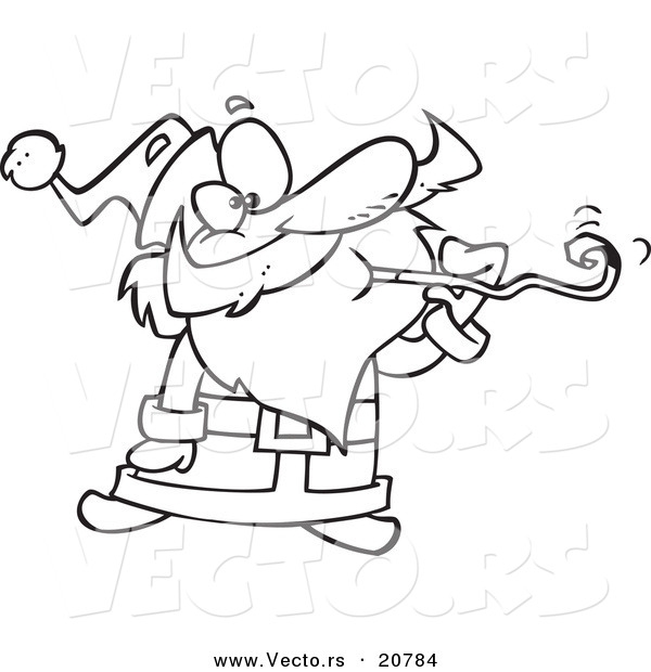Vector of a Cartoon Cartoon Black and White Outline Design of Santa Celebrating - Coloring Page Outline