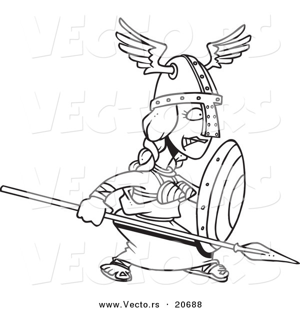 Vector of a Cartoon Cartoon Black and White Outline Design of the Goddess Freya - Coloring Page Outline