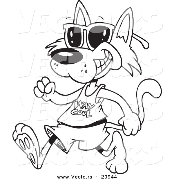Vector of a Cartoon Cat Walking and Wearing Sunglasses - Coloring Page Outline