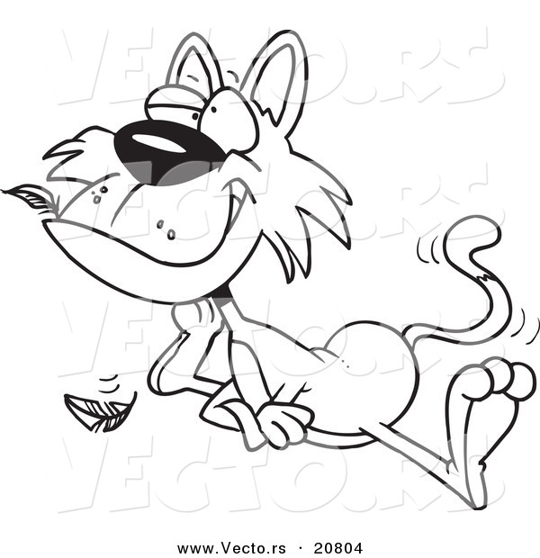 Vector of a Cartoon Cat with a Bird in His Mouth - Coloring Page Outline
