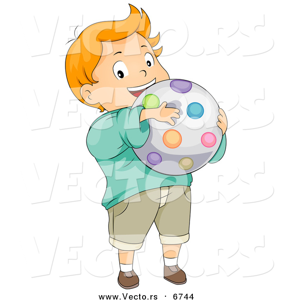 Vector of a Cartoon Caucasian Boy Holding a Ball