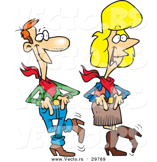 Vector of a Cartoon Caucasian Country Couple Line Dancing