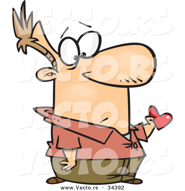 Vector of a Cartoon Caucasian Man Holding a Small Heart