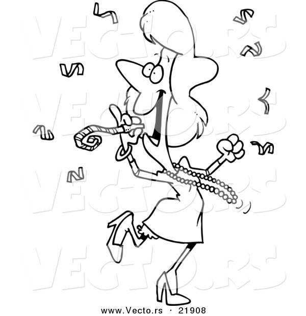 Vector of a Cartoon Celebrating Woman - Outlined Coloring Page