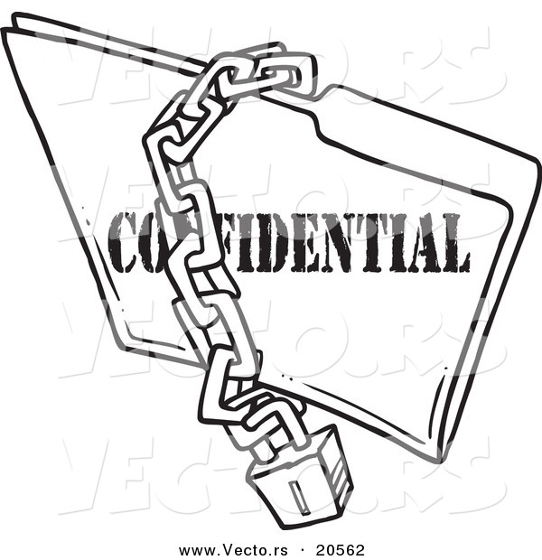 Vector of a Cartoon Chain and Lock over a Confidential Folder - Coloring Page Outline