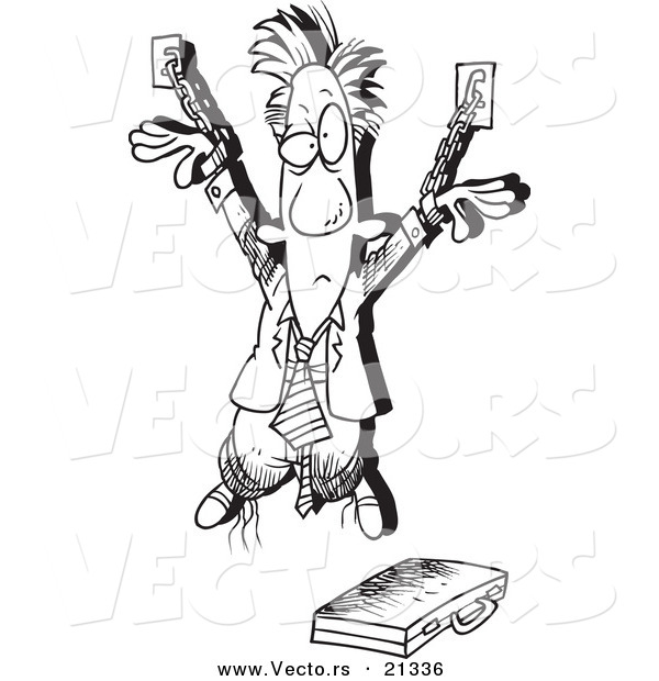Vector of a Cartoon Chained Businessman - Outlined Coloring Page
