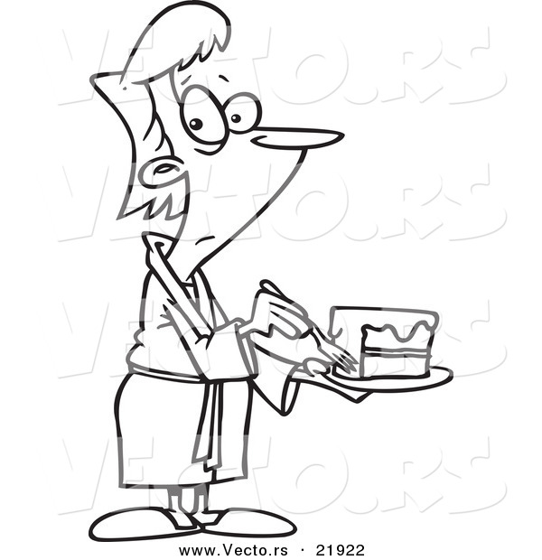 Vector of a Cartoon Cheating Woman Eating Cake - Outlined Coloring Page