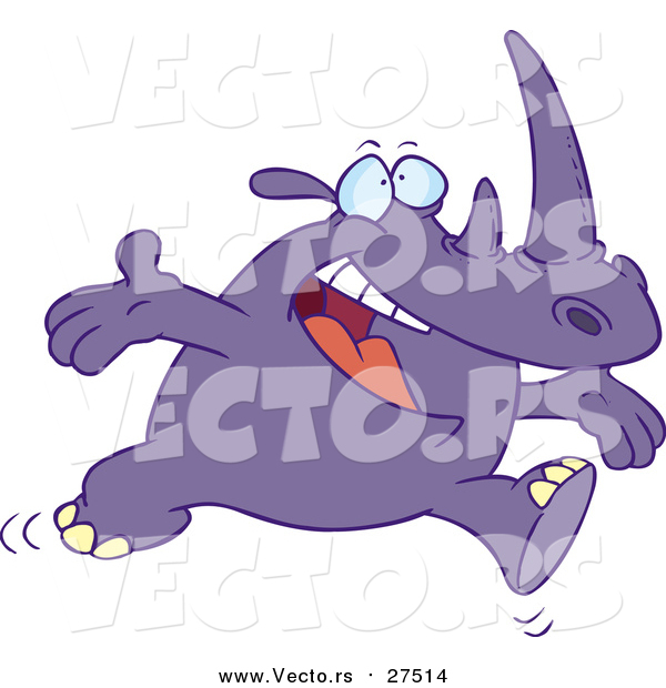 Vector of a Cartoon Cheerful Rhino Running