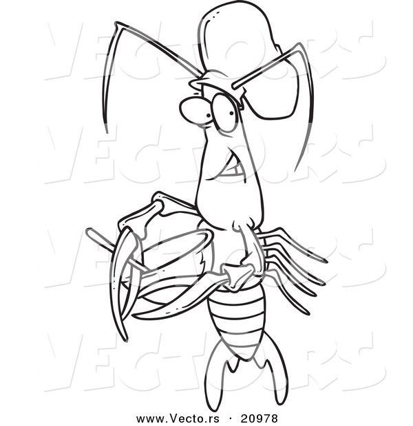 Vector of a Cartoon Chef Crawdad Using a Mixing Bowl - Coloring Page Outline