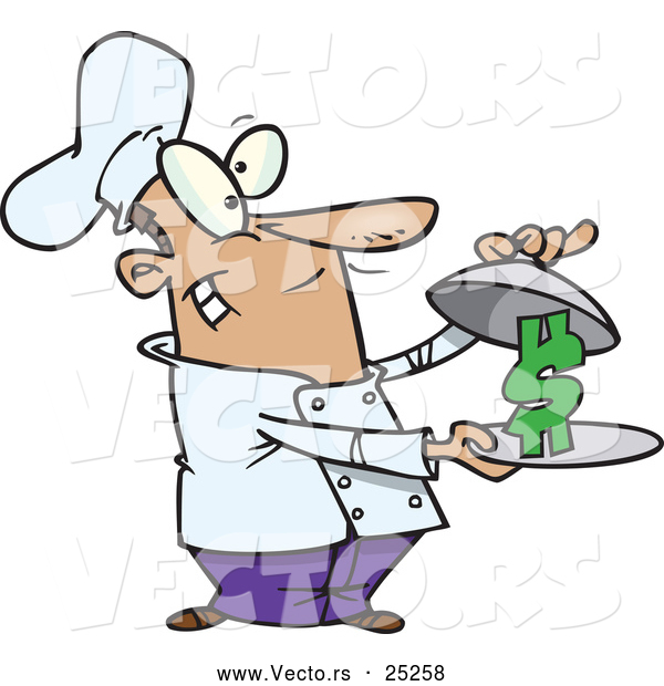 Vector of a Cartoon Chef Serving a Dollar Symbol
