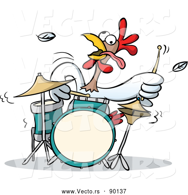 Vector of a Cartoon Chicken Character Playing Drums Aggressively