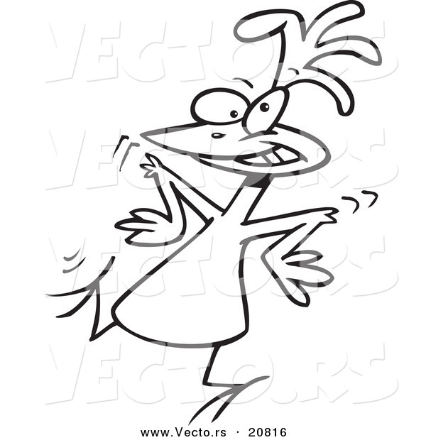 Vector of a Cartoon Chicken Dancing - Coloring Page Outline