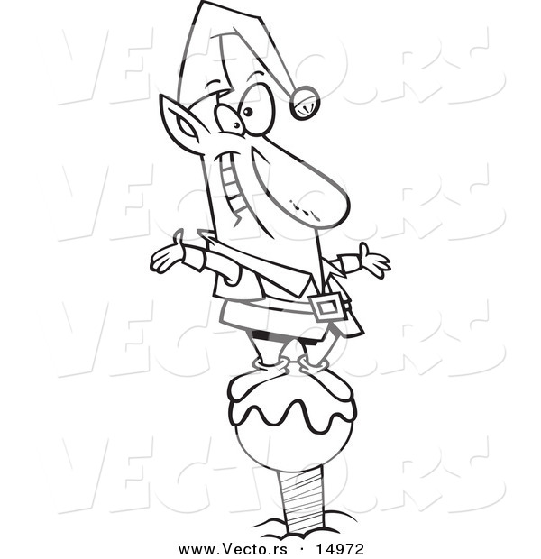 Vector of a Cartoon Christmas Elf on the North Pole - Coloring Page Outline