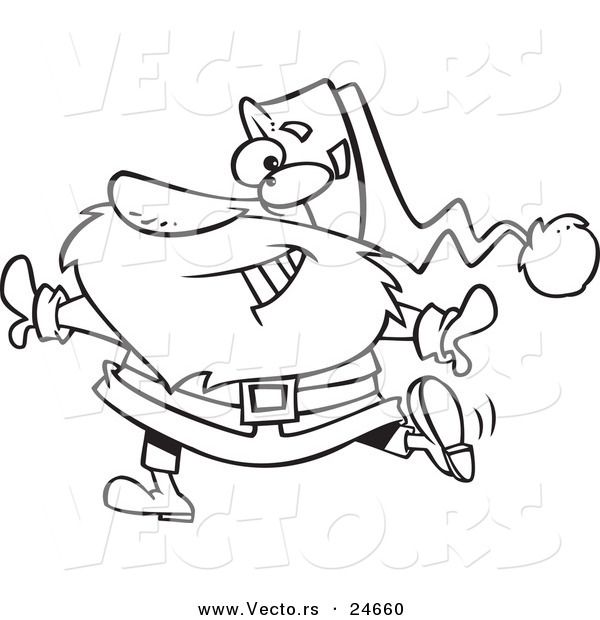 Vector of a Cartoon Christmas Santa Dancing - Outlined Coloring Page