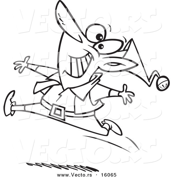 Vector of a Cartoon Chritmas Elf Dancing - Outlined Coloring Page Drawing