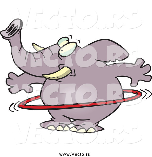 Vector of a Cartoon Chubby Elephant Using a Hula Hoop
