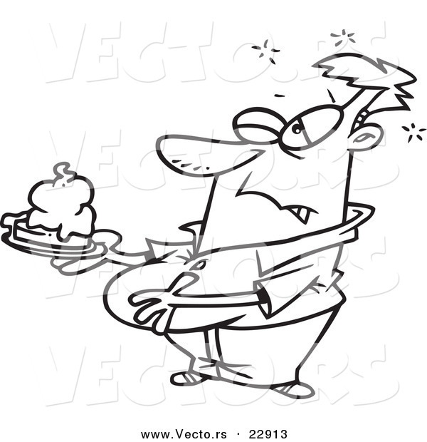 Vector of a Cartoon Chubby Man with Pumpkin Pie - Coloring Page Outline