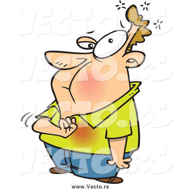 Vector of a Cartoon Chubby White Man Experiencing Heart Burn