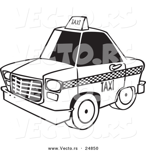 Vector of a Cartoon City Taxi Cab - Outlined Coloring Page