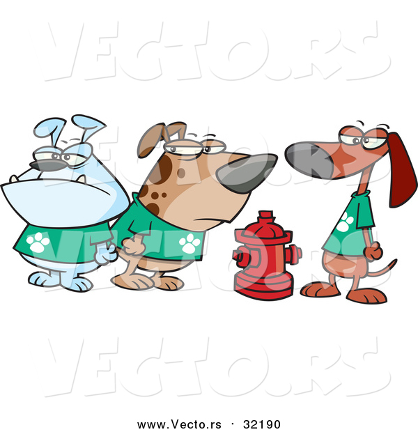 Vector of a Cartoon Clique of Dogs by a Fire Hydrant
